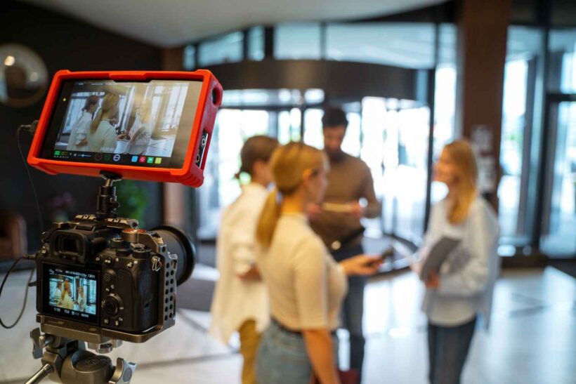 Professional event videography crew filming a corporate event in Atlanta
