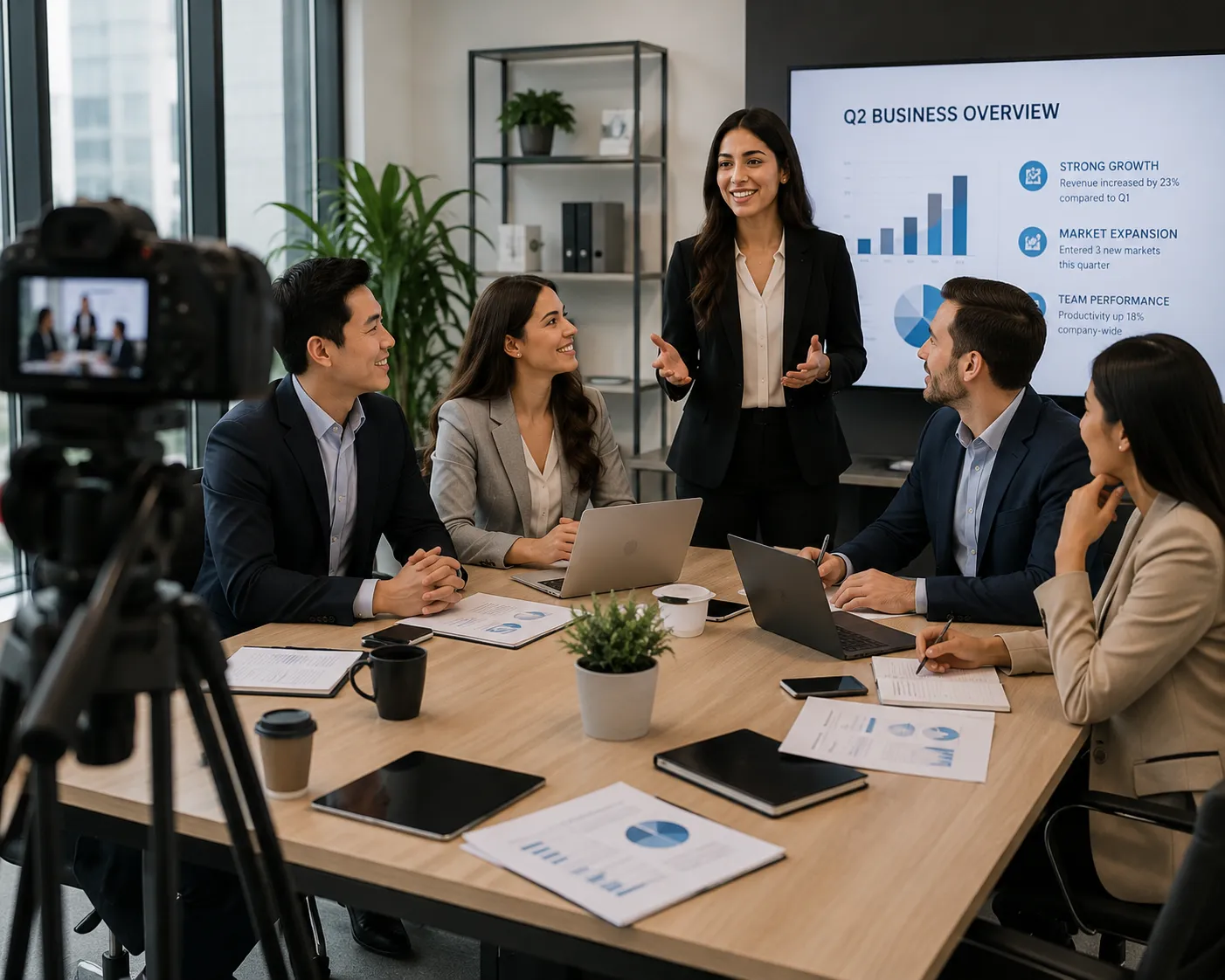 Corporate team collaborating in a modern Midtown Atlanta office — brand photography session